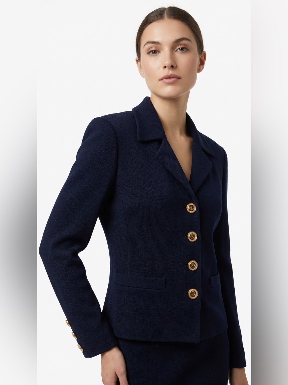 St John Collection Navy Single-Breasted Women's  Sweater Blazer.